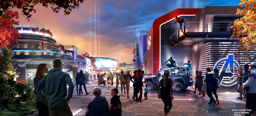 Avengers Campus first concept art featuring the former Restaurant des Stars